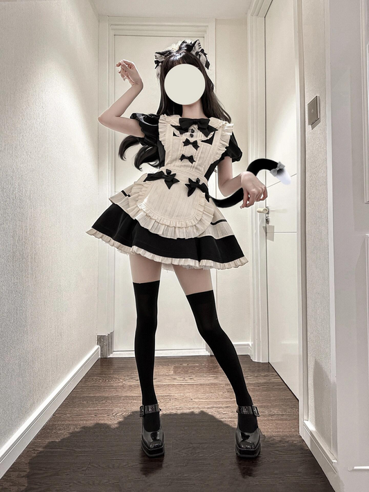 Lolita Dark Gothic Elegant Maid Japanese-style Halloween Cosplay Set, Autumn Lolita Dress.