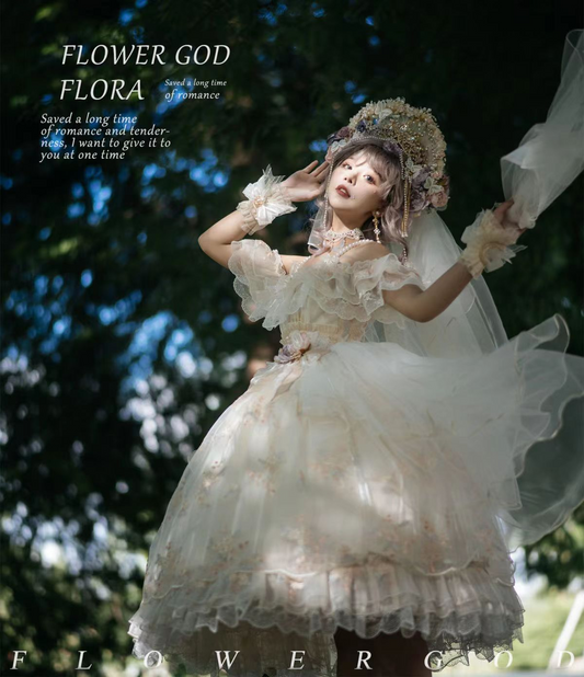 Flora the Goddess of Flowers Lolita dress, embroidered summer Lolita wedding dress, gorgeous and sweet JSK dress.