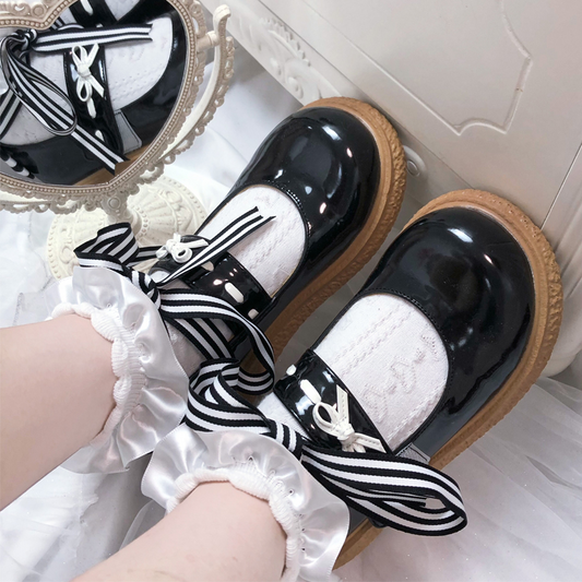 【Knot Heart School】Original Lolita Shoes, Flat-soled with Big Toes, for Student Girls' Lolita Shoes.