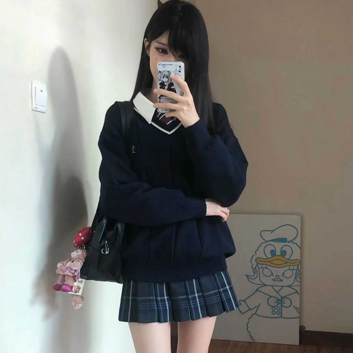 Original. Kawanai High School Sweater. JK White and Navy Blue Pullover Knitted Sweater, JK Uniform Top.