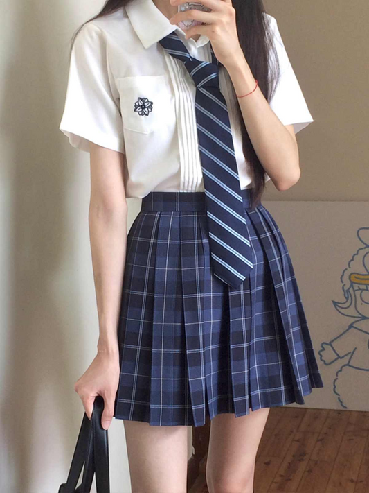 Original. Xiaolingyin Shirt. College-style white and blue long and short-sleeved JK uniform embroidered top.