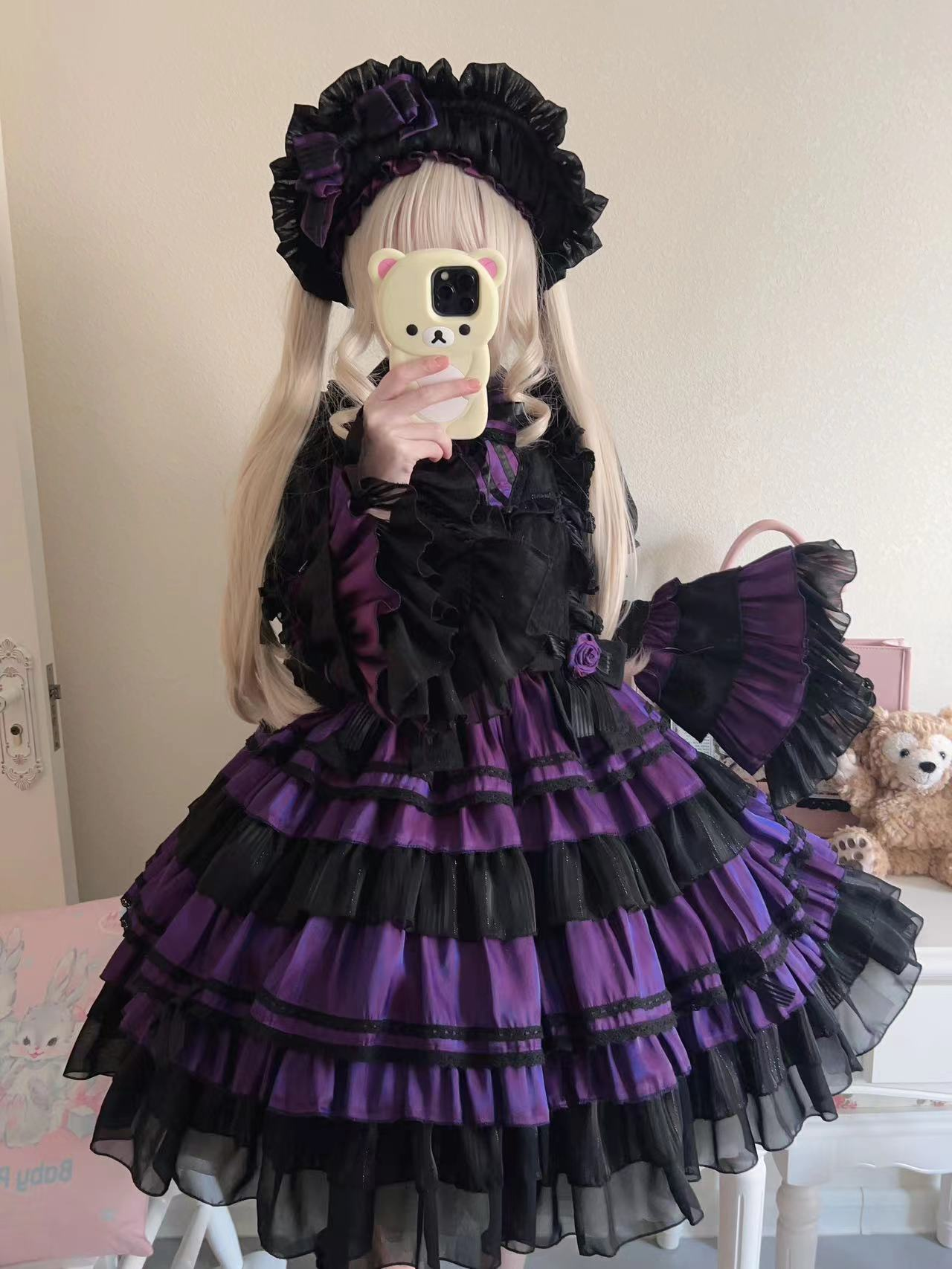 New Lolita "Little Witch" Gothic black-purple mid-length dress (including BNT headdress).