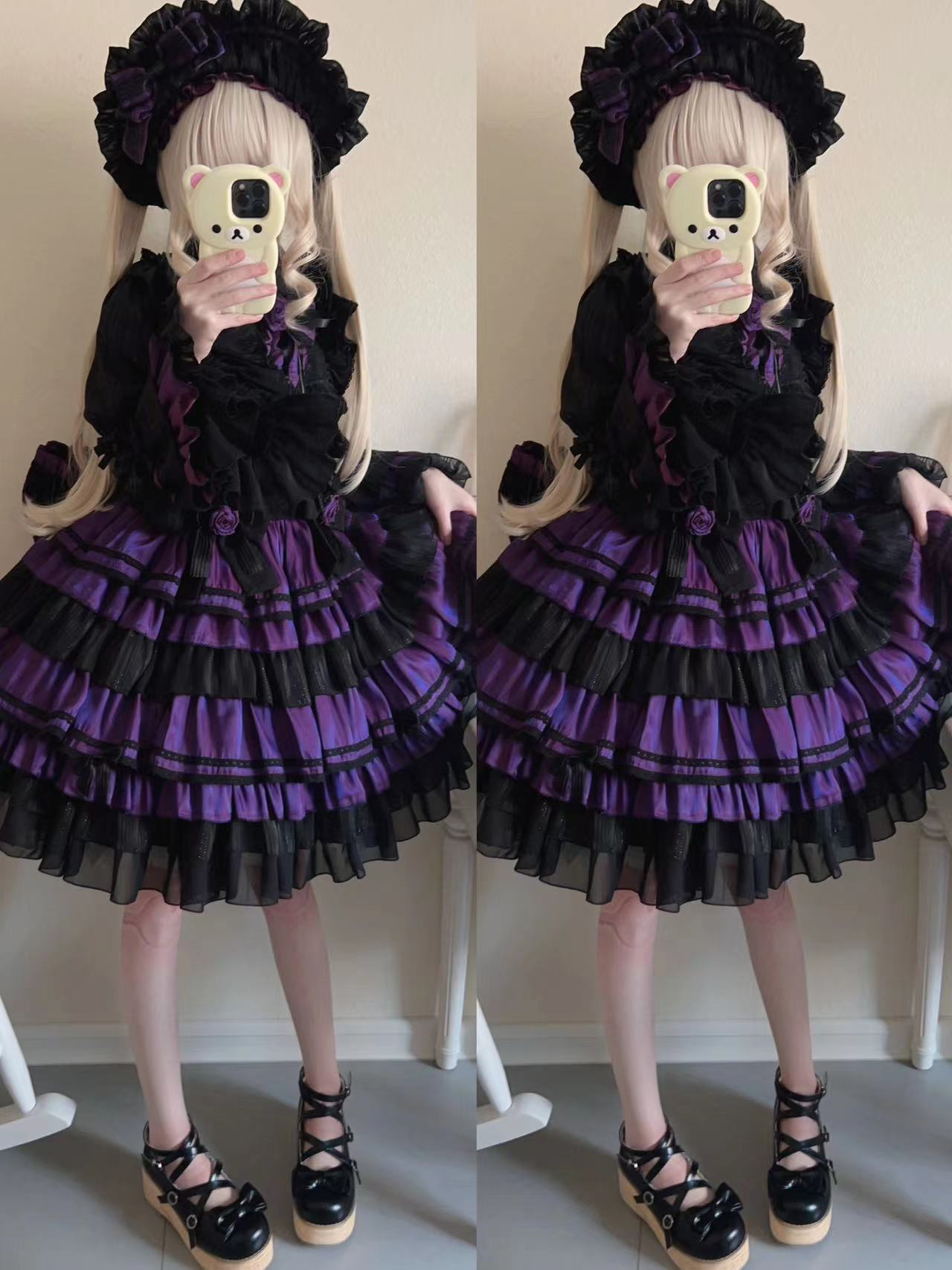 New Lolita "Little Witch" Gothic black-purple mid-length dress (including BNT headdress).