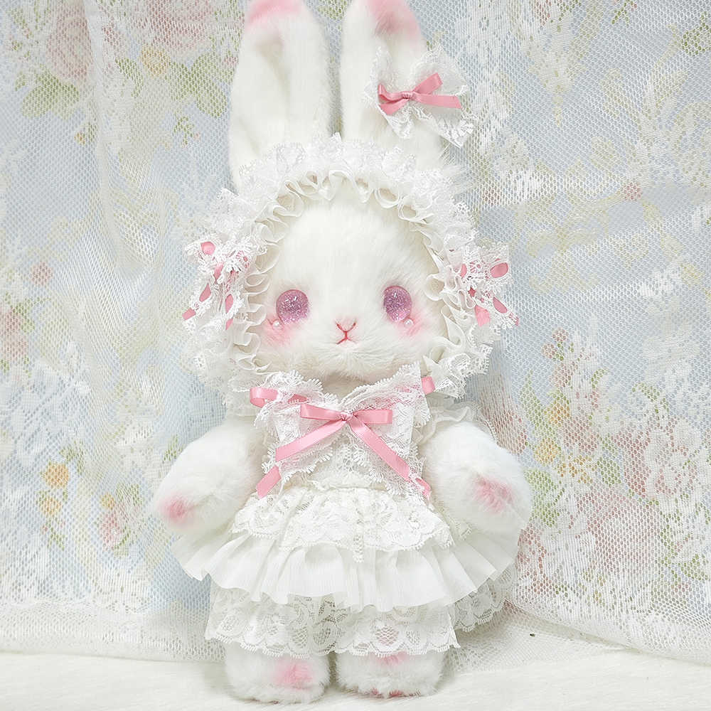 Upright-eared doll rabbit bag, Lolita handmade rabbit bag, plush, crossbody and hand-held, cute with bowknot.