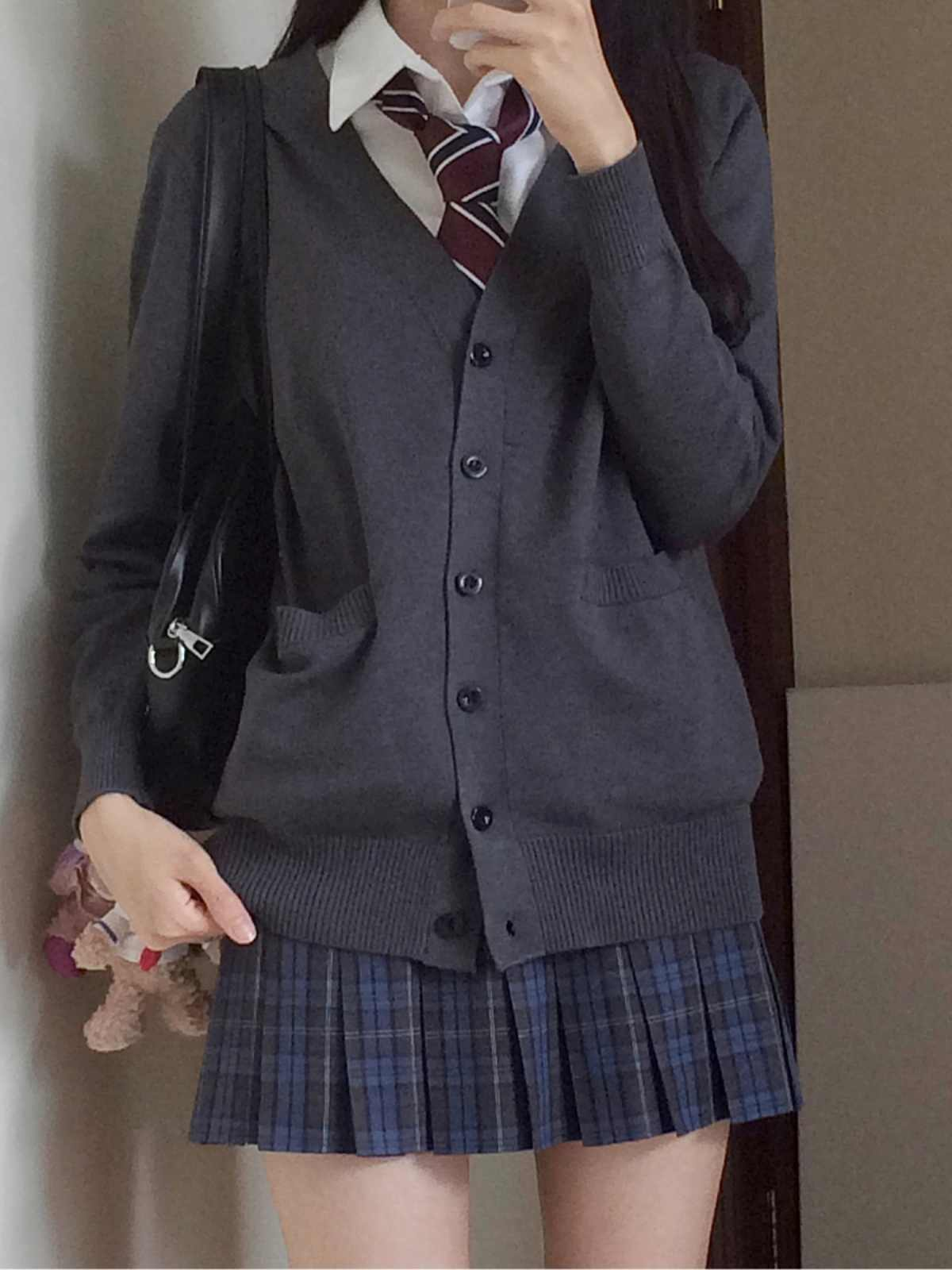 Original Beiming Plaid Skirt. School-uniform-feeling pleated JK skirt. Blue-gray plaid, versatile JK skirt.