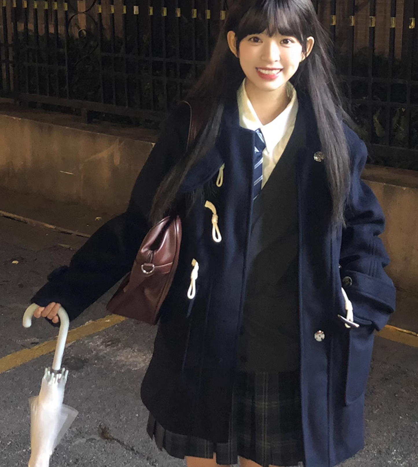 Original Ono Mid-length Overcoat, School-style JK Uniform, Short Multi-color Hooded Woolen Overcoat Jacket.