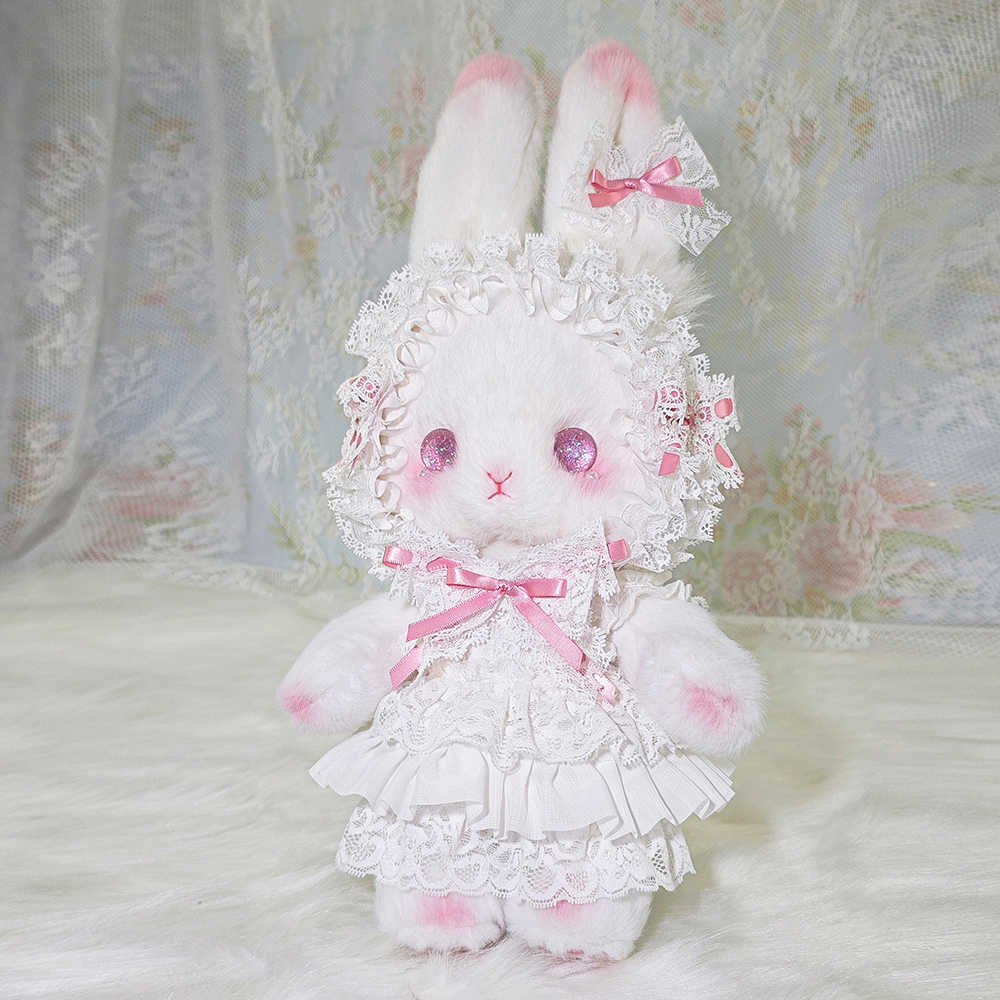 Upright-eared doll rabbit bag, Lolita handmade rabbit bag, plush, crossbody and hand-held, cute with bowknot.