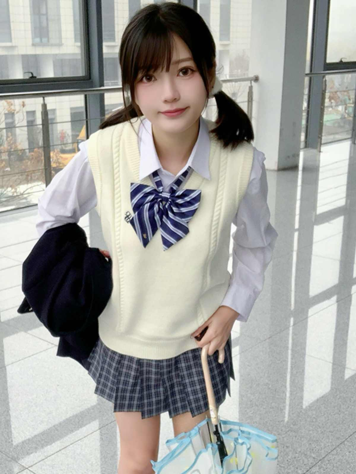 Original. Fufu Vest. JK Light Yellow Knitted Sweater, College-style JK Uniform Top.