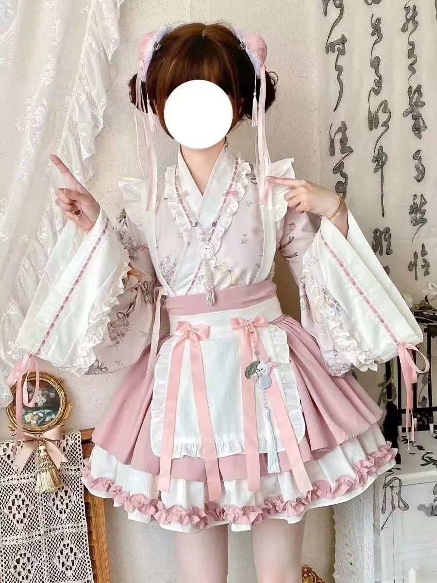 【Little Pharmacist · Chinese Herbal Plants】Chinese-style Lolita dress with wide sleeves, crossed collars and flapping skirts, in a Lolita maid style that combines pure and sexy charm.