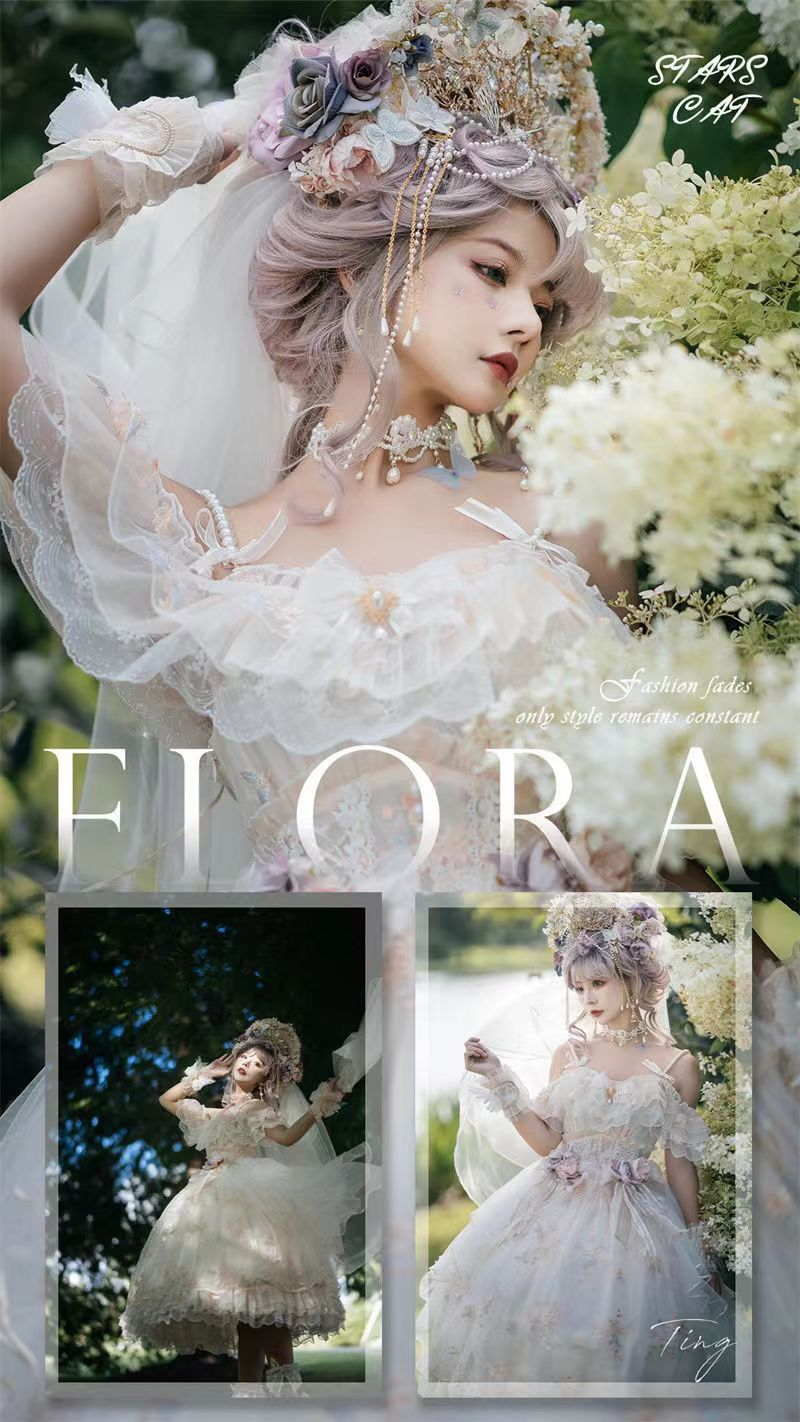 Flora the Goddess of Flowers Lolita dress, embroidered summer Lolita wedding dress, gorgeous and sweet JSK dress.