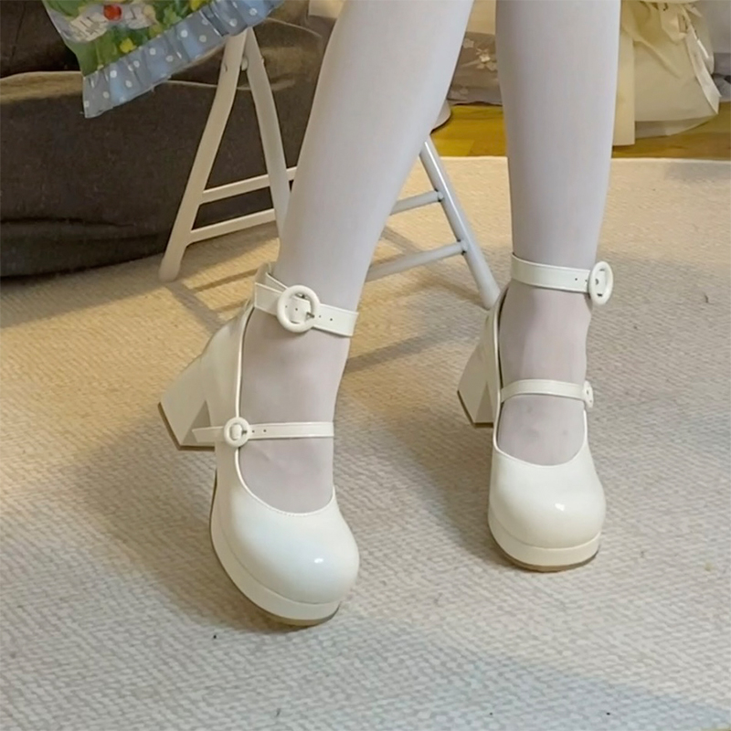 Waterproof Platform Mid-Heel, Round-Toe, Contract Doll Lolita Style, Shallow-Mouth Suede Elegant High Heels