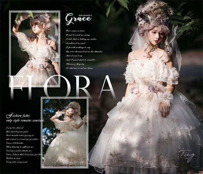 Flora the Goddess of Flowers Lolita dress, embroidered summer Lolita wedding dress, gorgeous and sweet JSK dress.