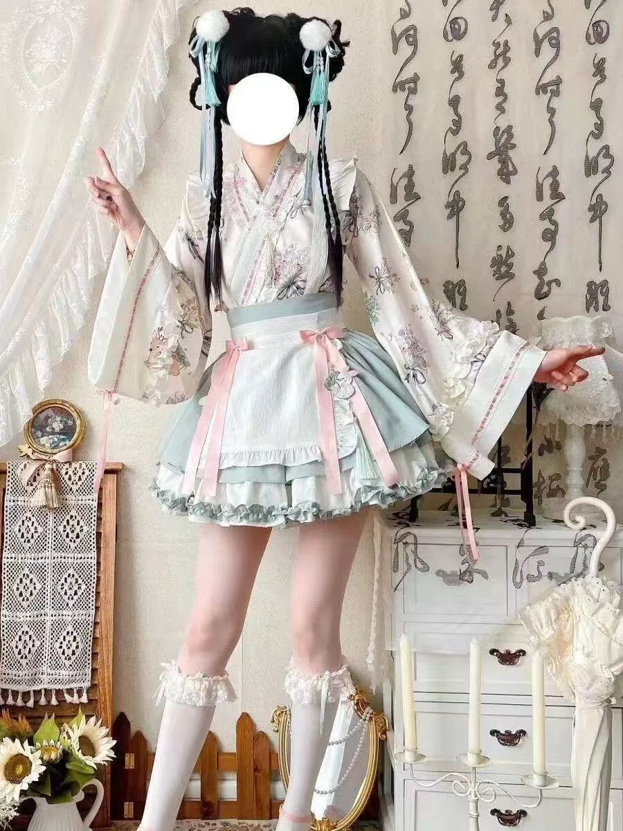 【Little Pharmacist · Chinese Herbal Plants】Chinese-style Lolita dress with wide sleeves, crossed collars and flapping skirts, in a Lolita maid style that combines pure and sexy charm.