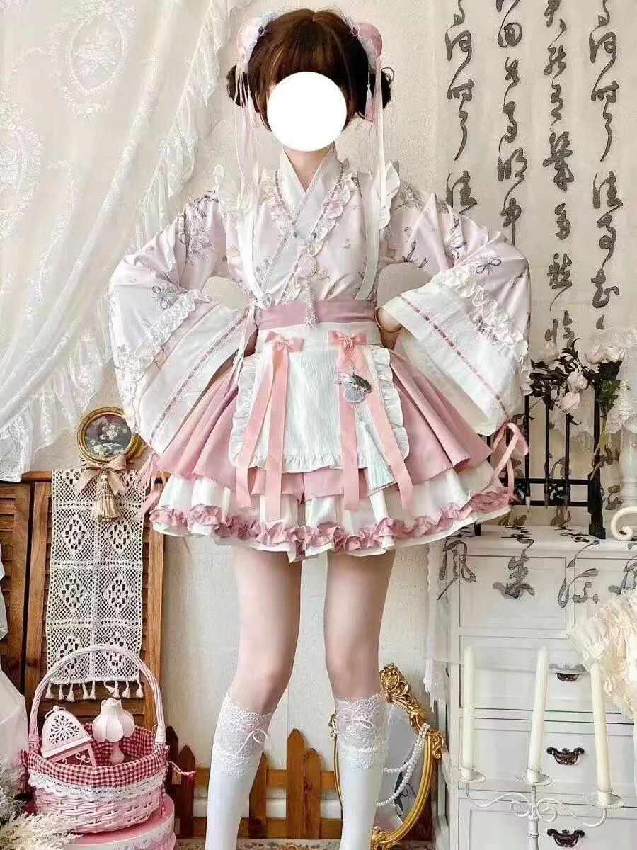 【Little Pharmacist · Chinese Herbal Plants】Chinese-style Lolita dress with wide sleeves, crossed collars and flapping skirts, in a Lolita maid style that combines pure and sexy charm.