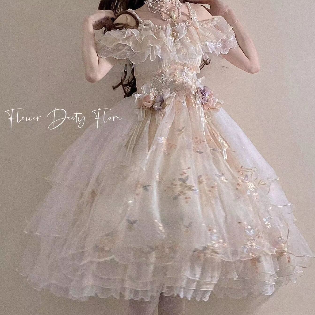 Flora the Goddess of Flowers Lolita dress, embroidered summer Lolita wedding dress, gorgeous and sweet JSK dress.