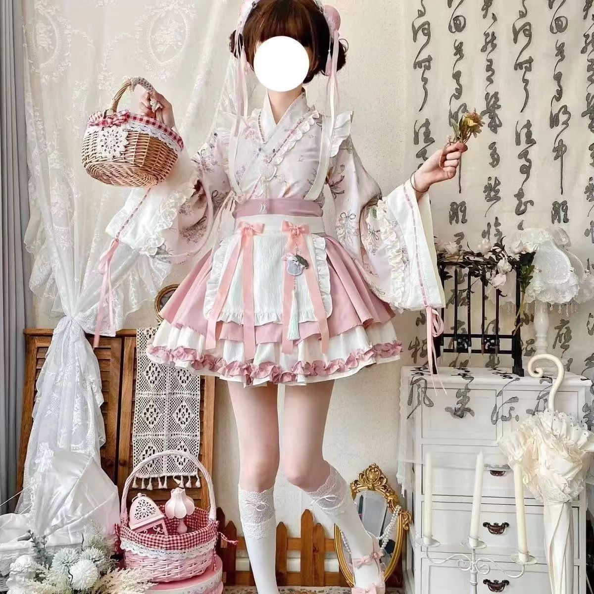 【Little Pharmacist · Chinese Herbal Plants】Chinese-style Lolita dress with wide sleeves, crossed collars and flapping skirts, in a Lolita maid style that combines pure and sexy charm.