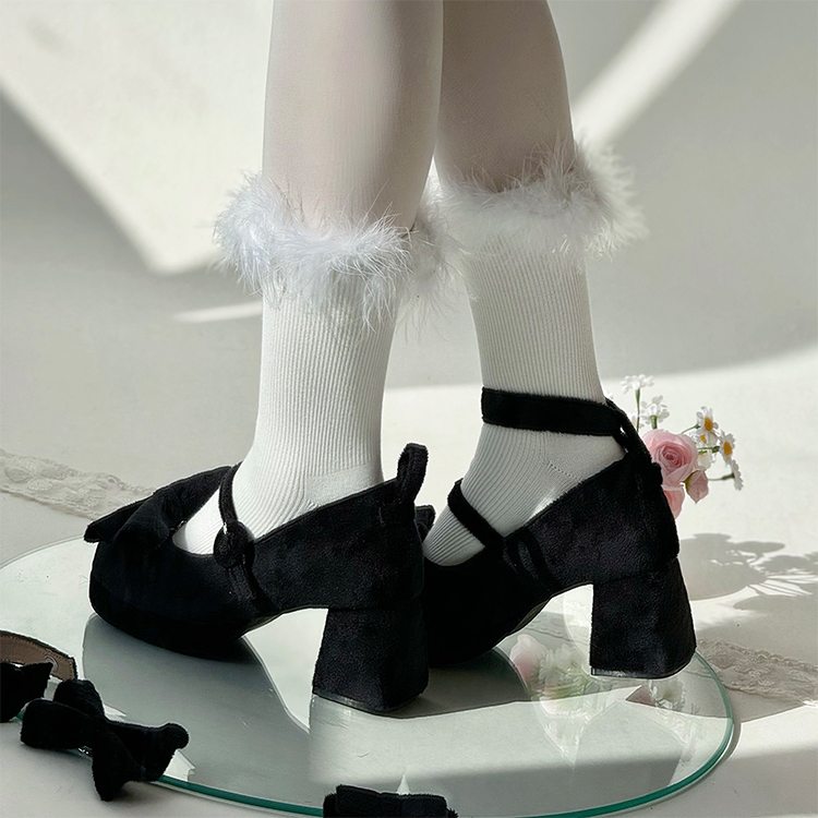 Waterproof Platform Mid-Heel, Round-Toe, Contract Doll Lolita Style, Shallow-Mouth Suede Elegant High Heels