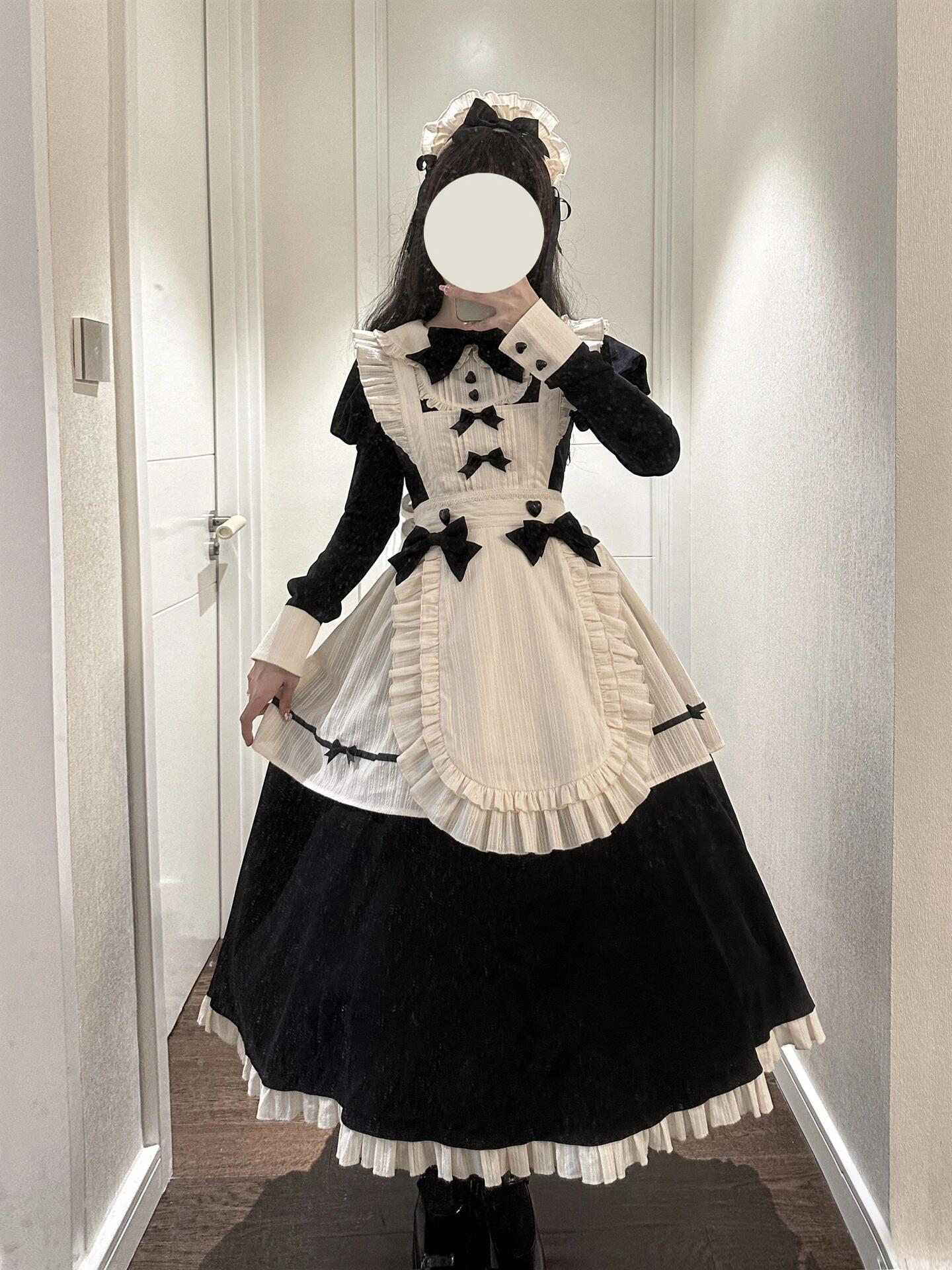 Lolita Dark Gothic Elegant Maid Japanese-style Halloween Cosplay Set, Autumn Lolita Dress.