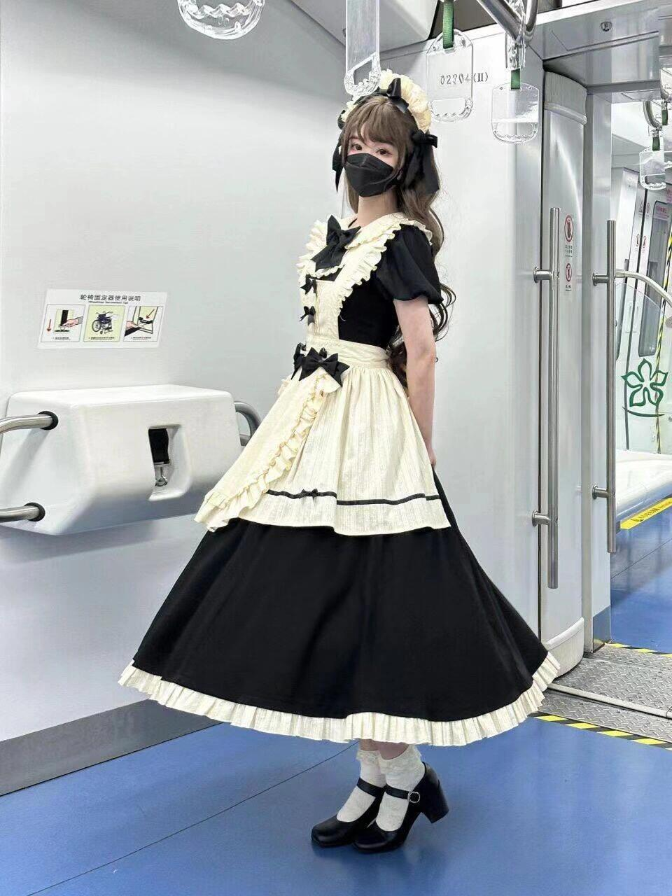 Lolita Dark Gothic Elegant Maid Japanese-style Halloween Cosplay Set, Autumn Lolita Dress.