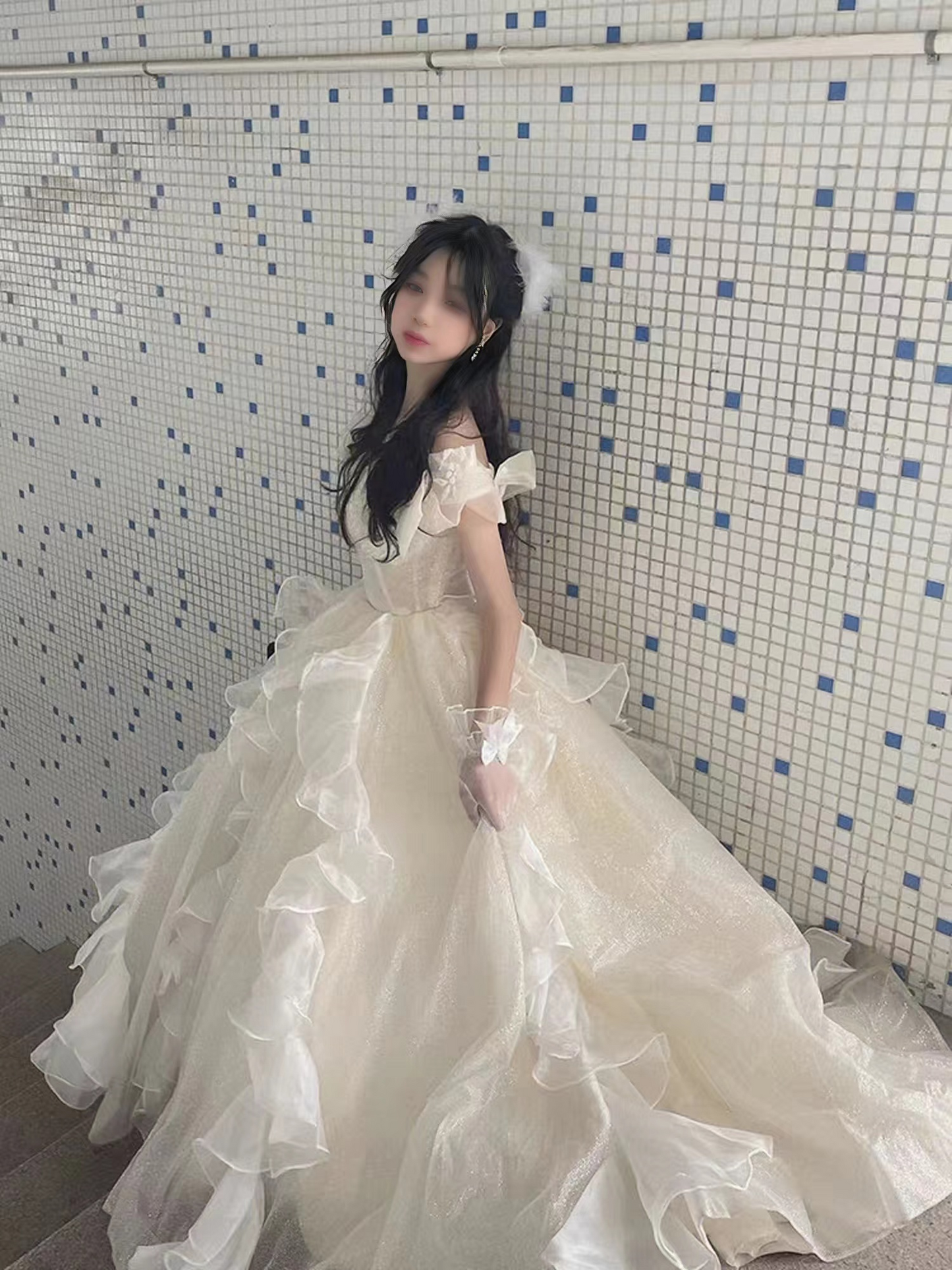 Lolita original wedding light luxury evening dress, with light gauze, fairy-like, host's puffy skirt, adult formal dress.