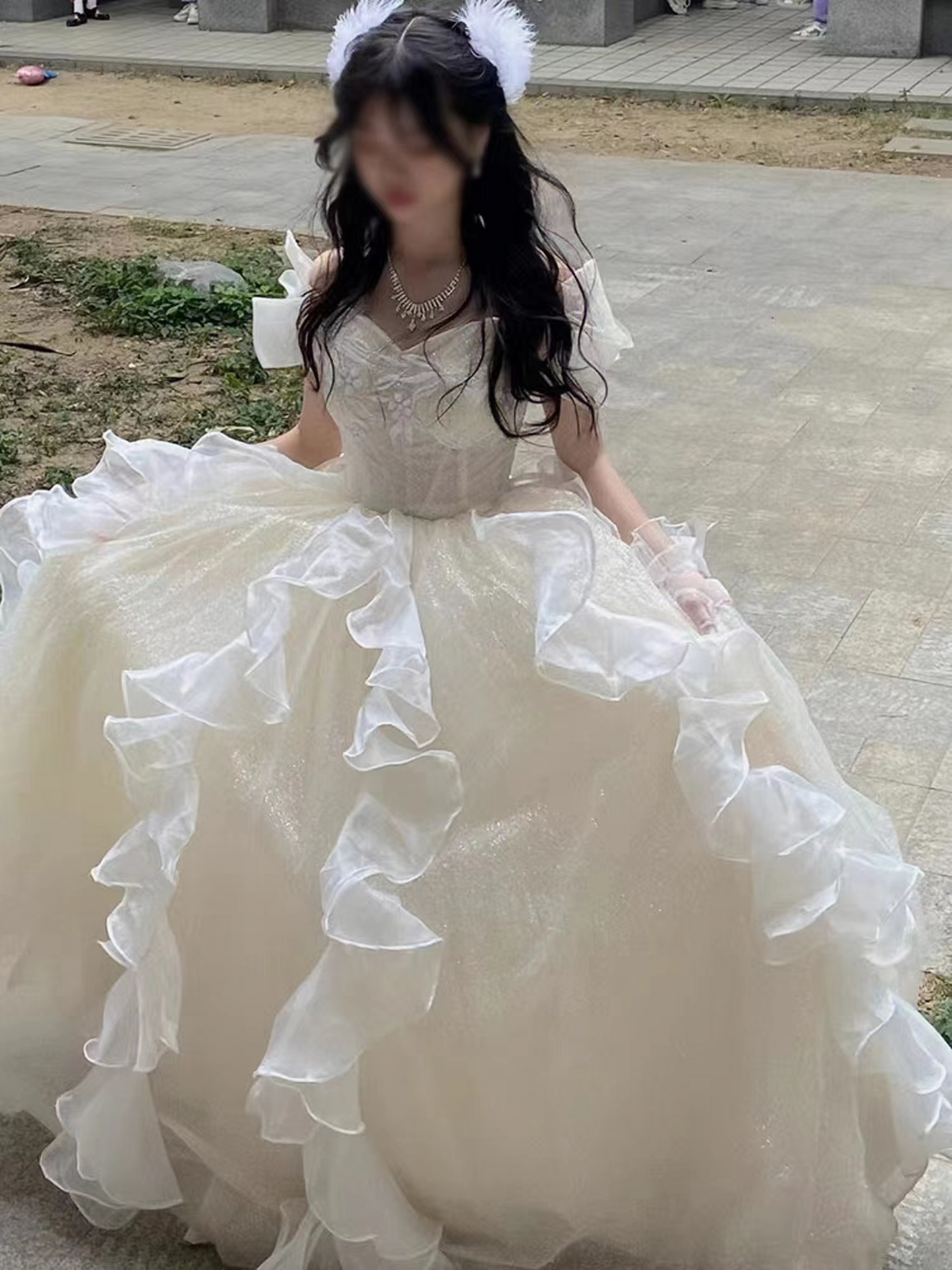 Lolita original wedding light luxury evening dress, with light gauze, fairy-like, host's puffy skirt, adult formal dress.