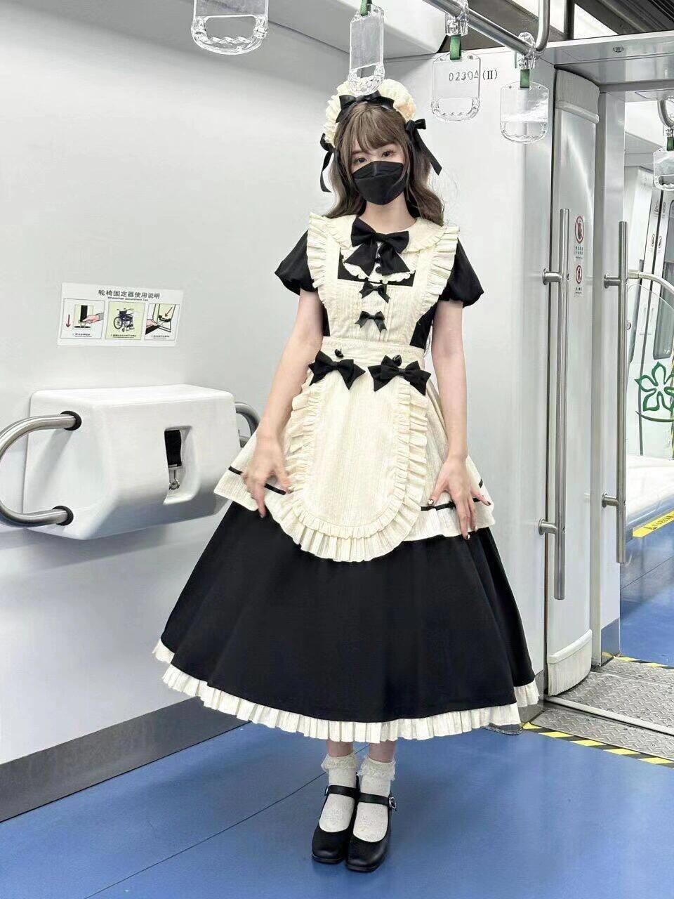 Lolita Dark Gothic Elegant Maid Japanese-style Halloween Cosplay Set, Autumn Lolita Dress.