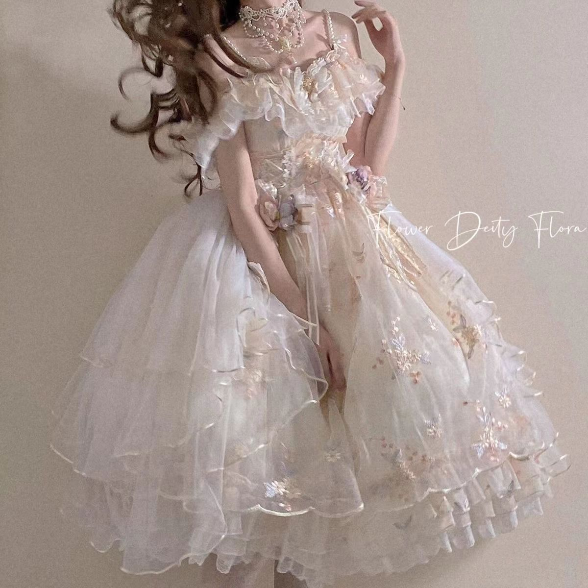 Flora the Goddess of Flowers Lolita dress, embroidered summer Lolita wedding dress, gorgeous and sweet JSK dress.