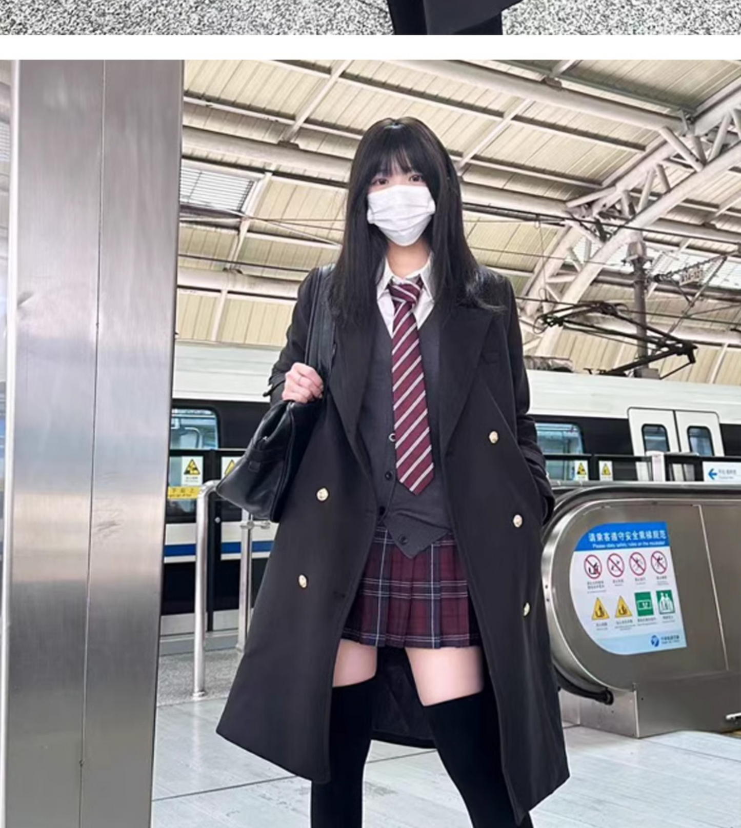 Original Qiye High School Overcoat, School-style JK Uniform, Mid-length Black Trench Coat with Lapel, Woolen Overcoat.