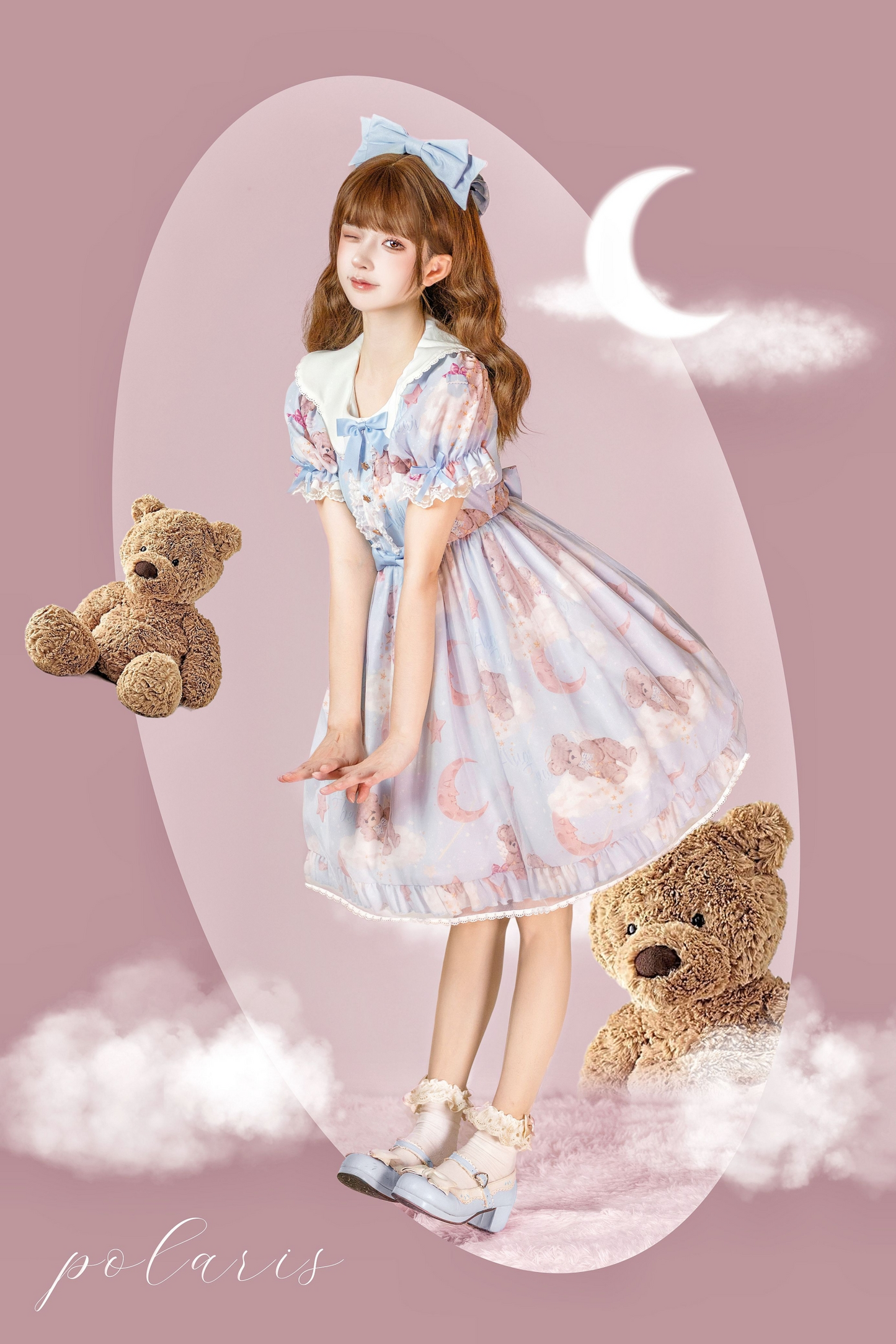 Spot - available "Wish - upon - a - Star Bear 2.0" Polaris Original Lolita Dress with Large Summer Skirt.