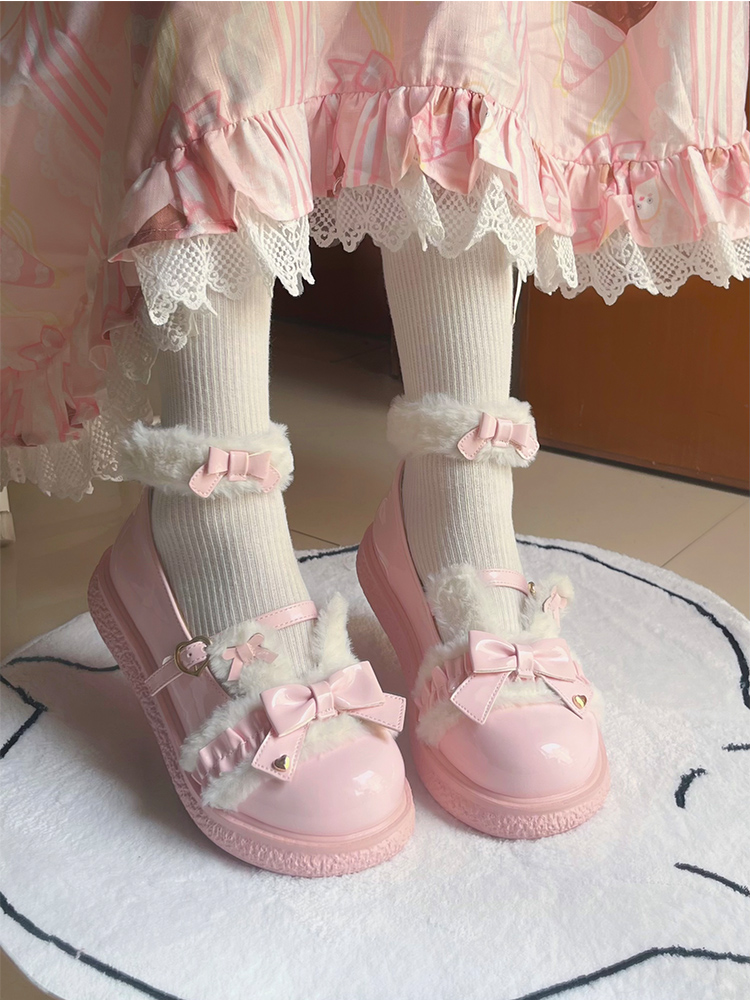 Original Sweetheart Bunny Color-Matching Flat-Soled, Big-Headed Lolita Platform Shoes, Adorable Girlish Loafers.