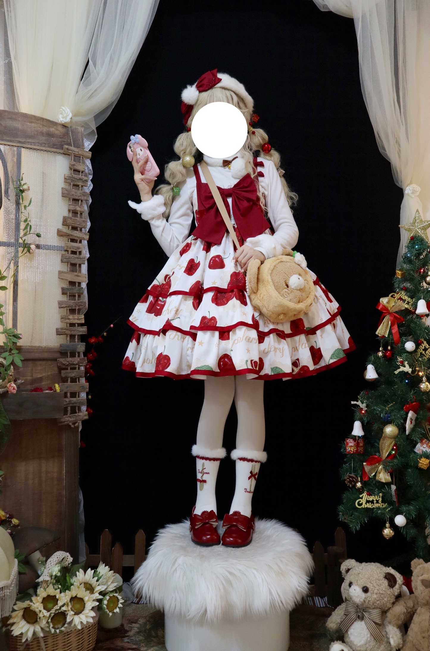 Original Summer Lolita Cherry Crown JSK Three-Tiered Large Skirt Lolita