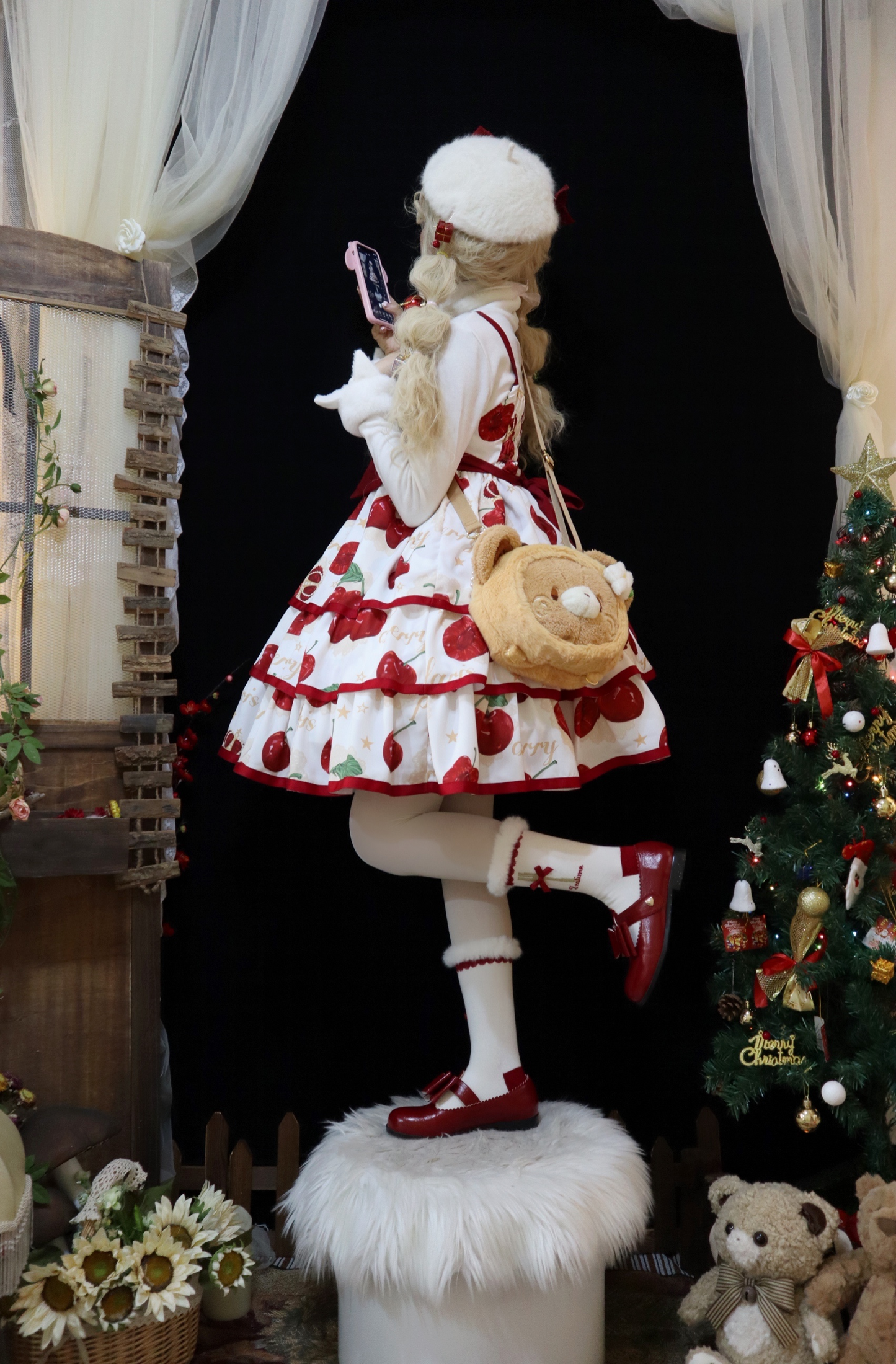 Original Summer Lolita Cherry Crown JSK Three-Tiered Large Skirt Lolita