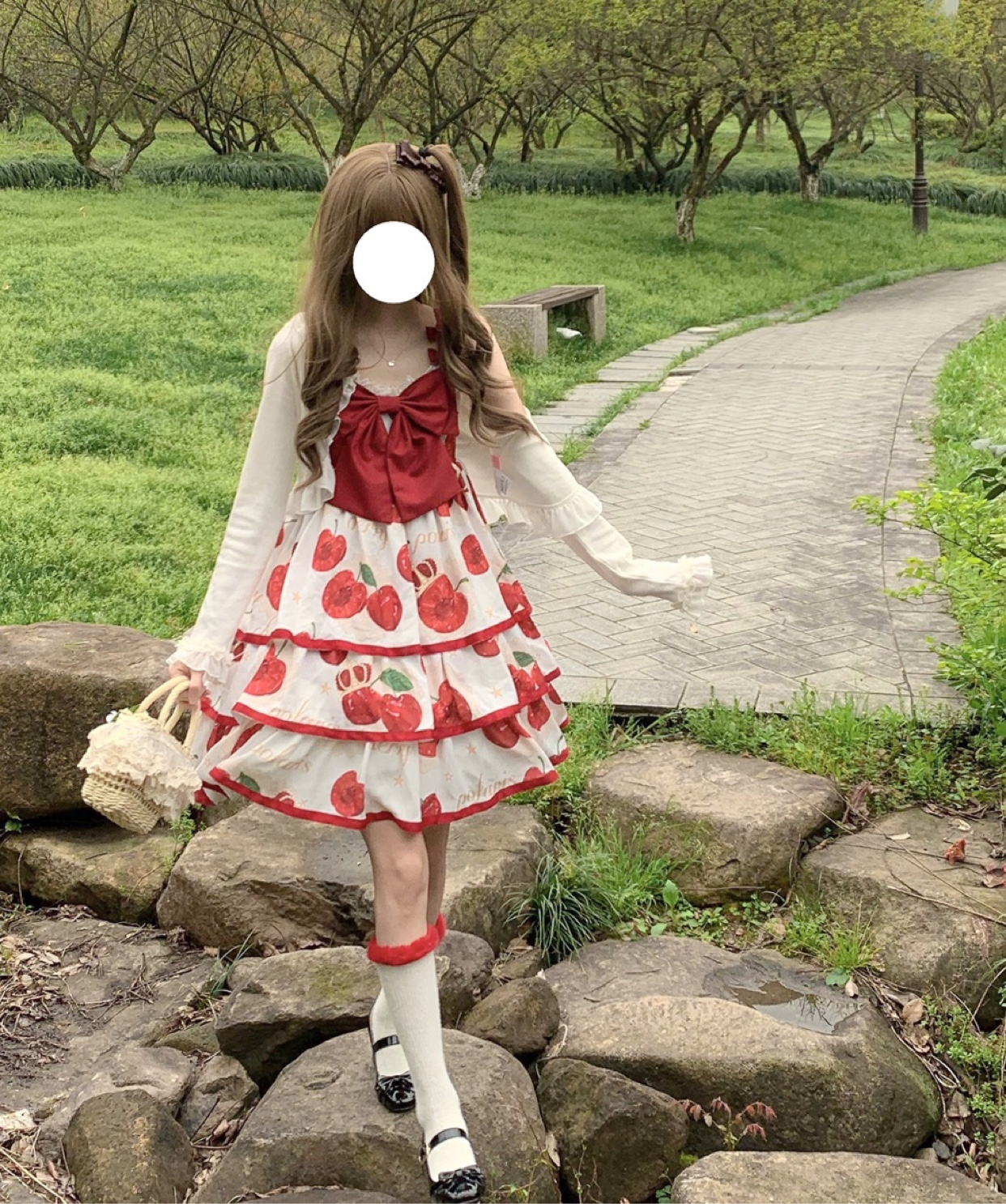 Original Summer Lolita Cherry Crown JSK Three-Tiered Large Skirt Lolita