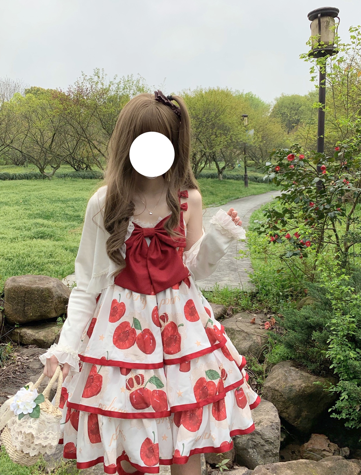 Original Summer Lolita Cherry Crown JSK Three-Tiered Large Skirt Lolita