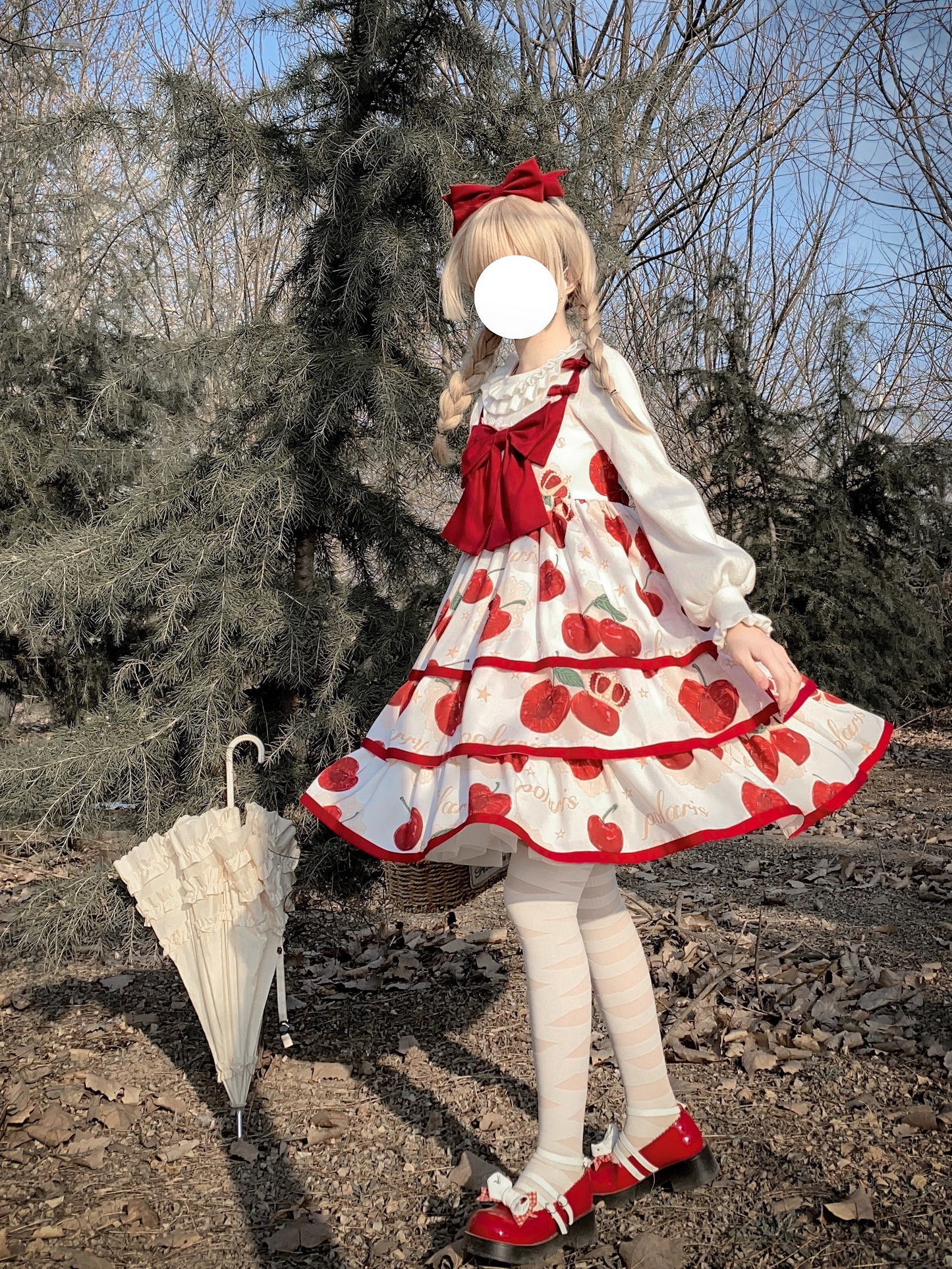 Original Summer Lolita Cherry Crown JSK Three-Tiered Large Skirt Lolita