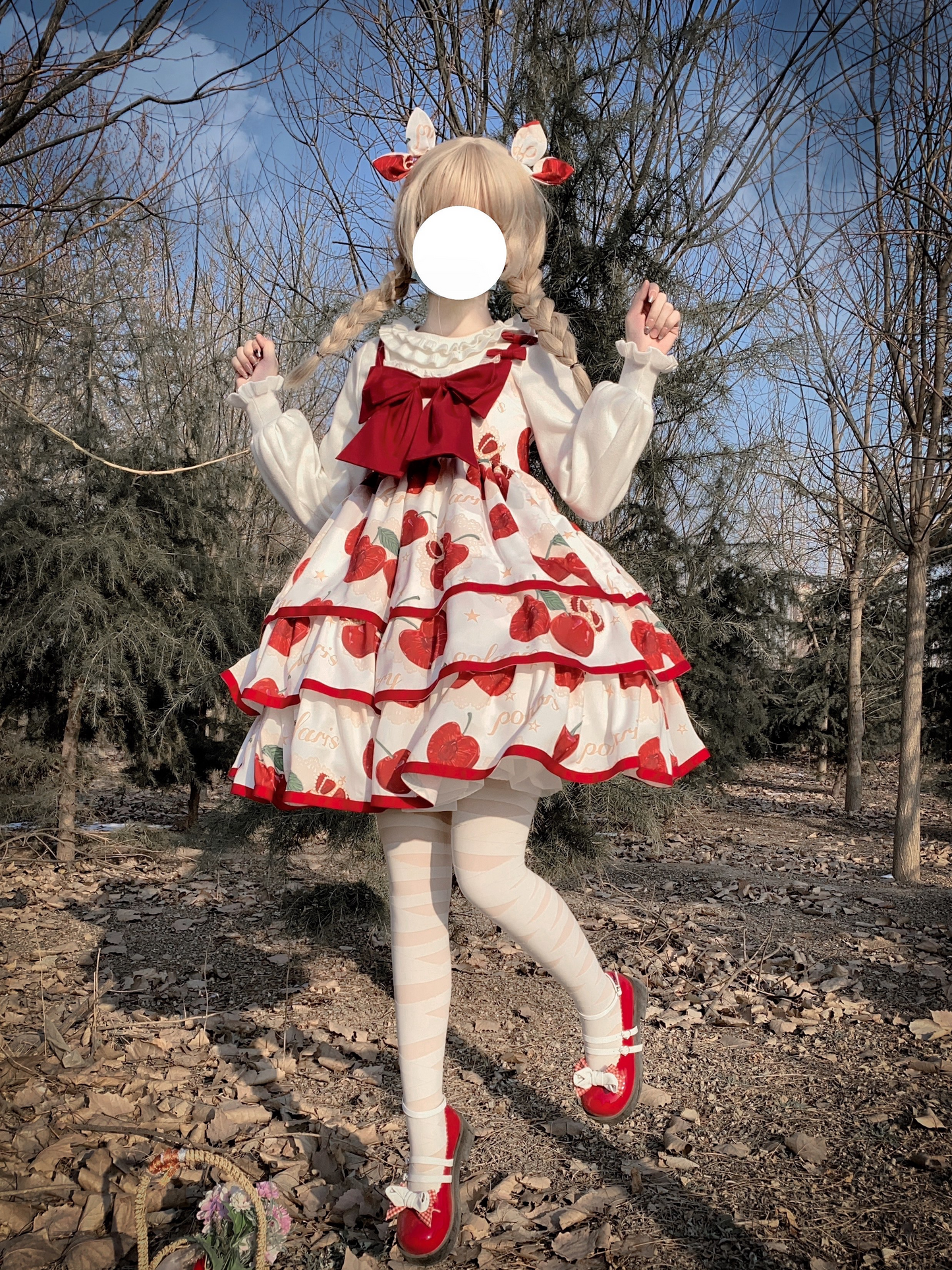 Original Summer Lolita Cherry Crown JSK Three-Tiered Large Skirt Lolita