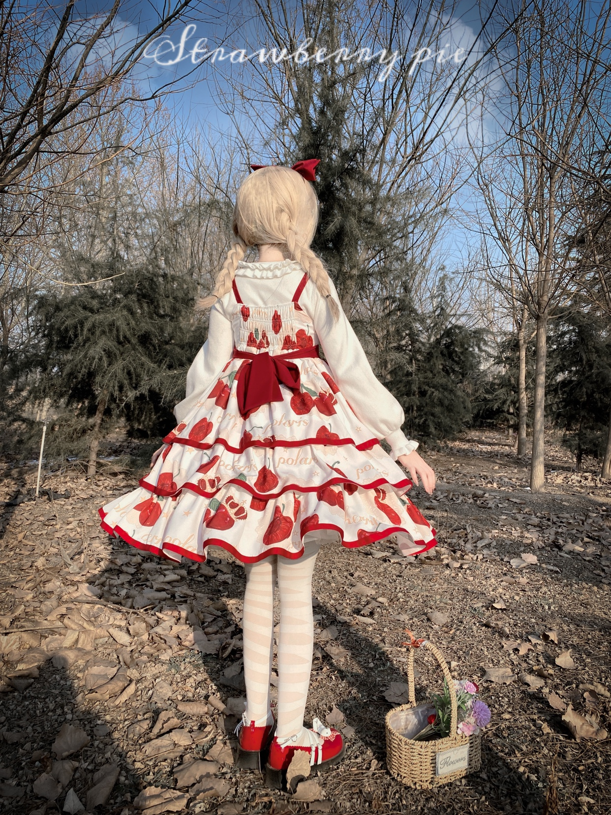 Original Summer Lolita Cherry Crown JSK Three-Tiered Large Skirt Lolita