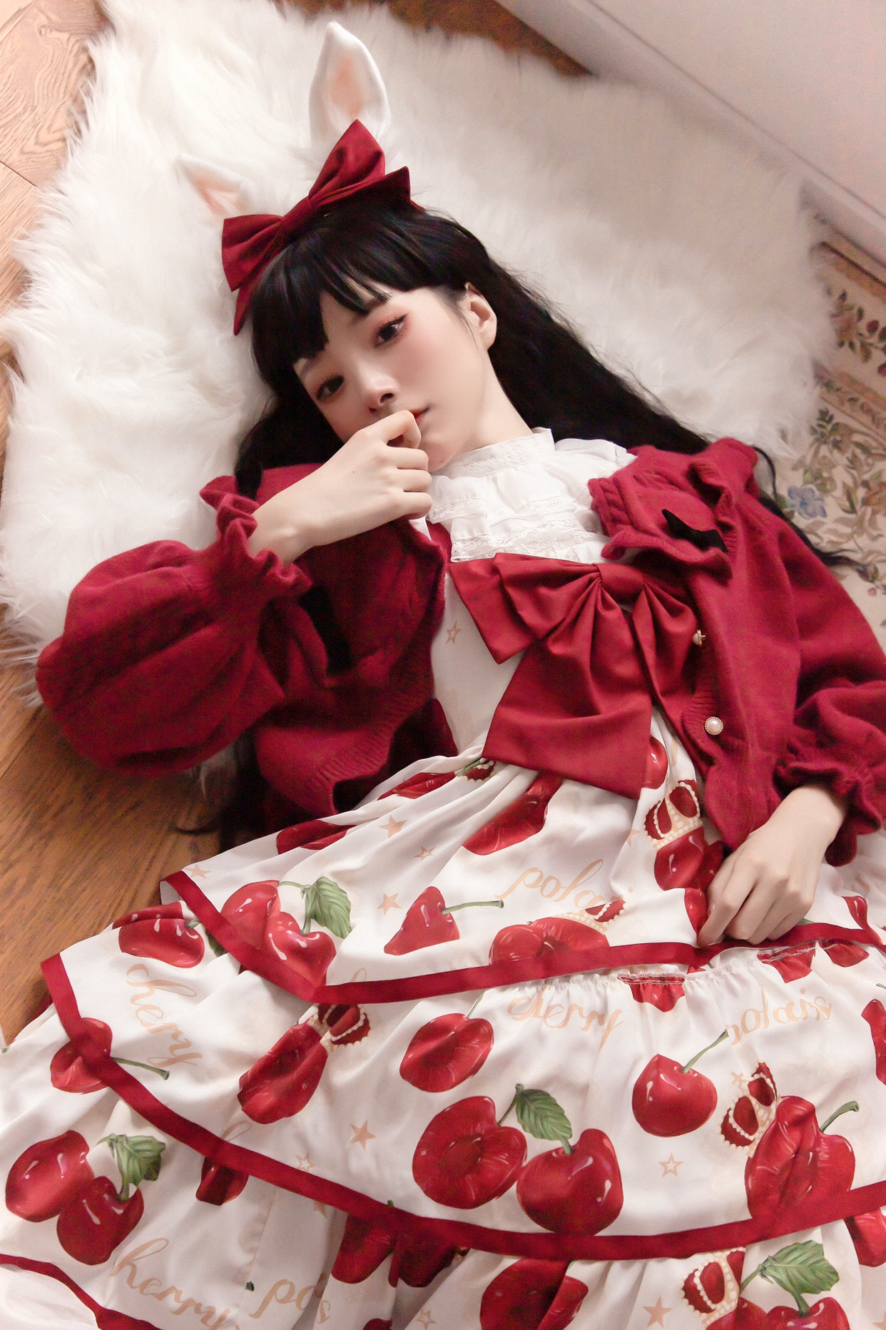 Original Summer Lolita Cherry Crown JSK Three-Tiered Large Skirt Lolita