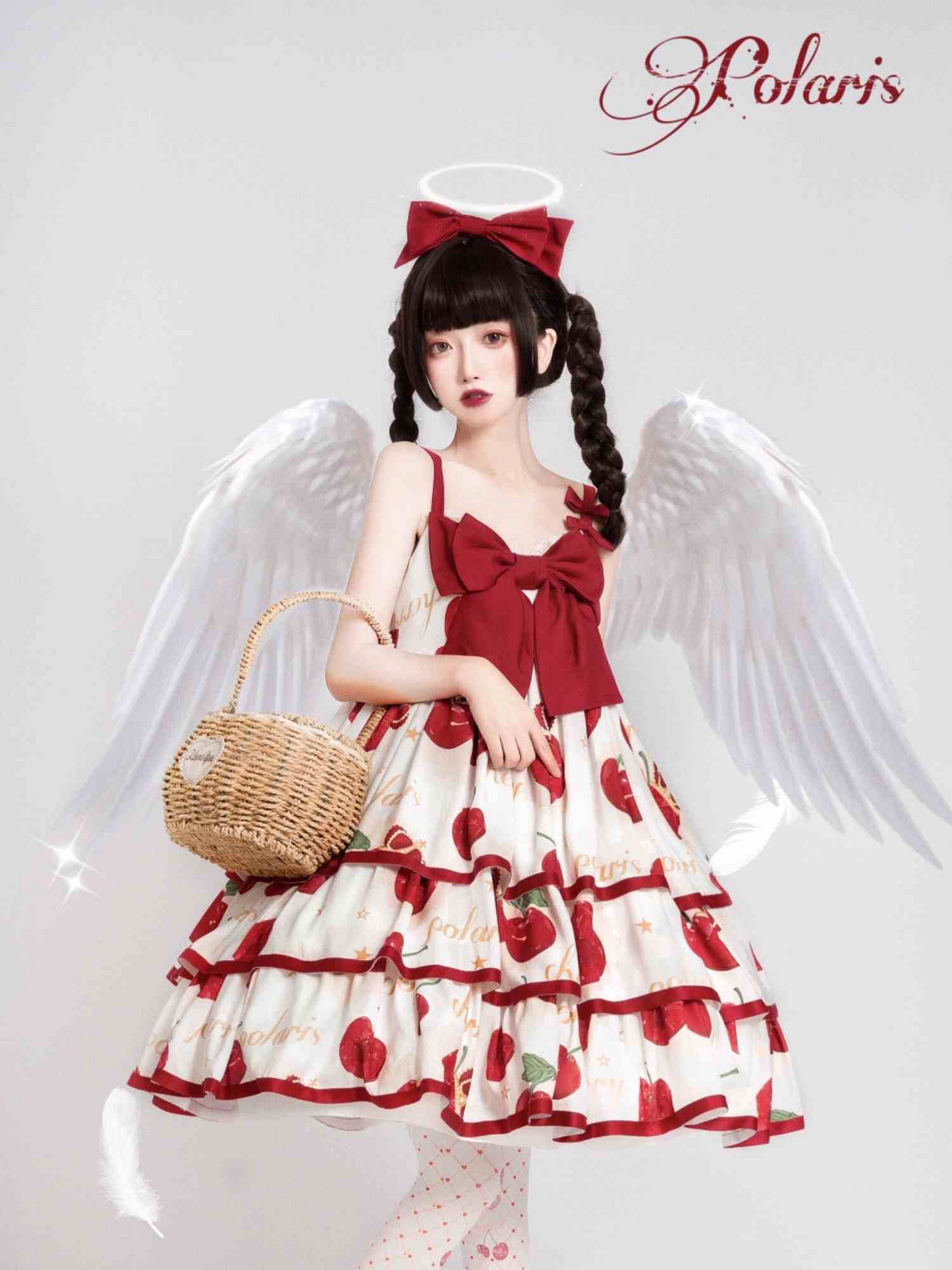 Original Summer Lolita Cherry Crown JSK Three-Tiered Large Skirt Lolita