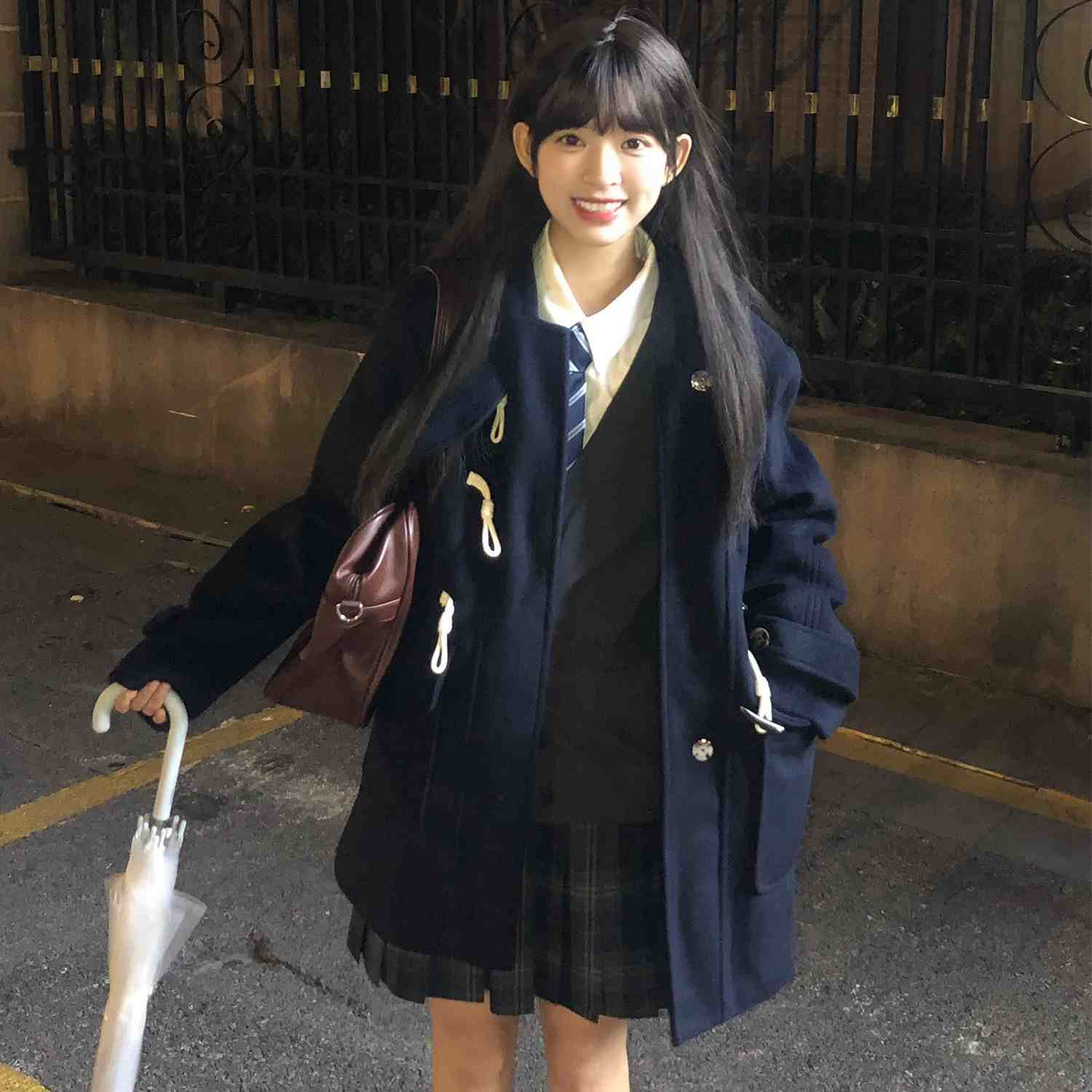 Original Ono Mid-length Overcoat, School-style JK Uniform, Short Multi-color Hooded Woolen Overcoat Jacket.