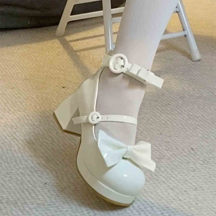 Waterproof Platform Mid-Heel, Round-Toe, Contract Doll Lolita Style, Shallow-Mouth Suede Elegant High Heels