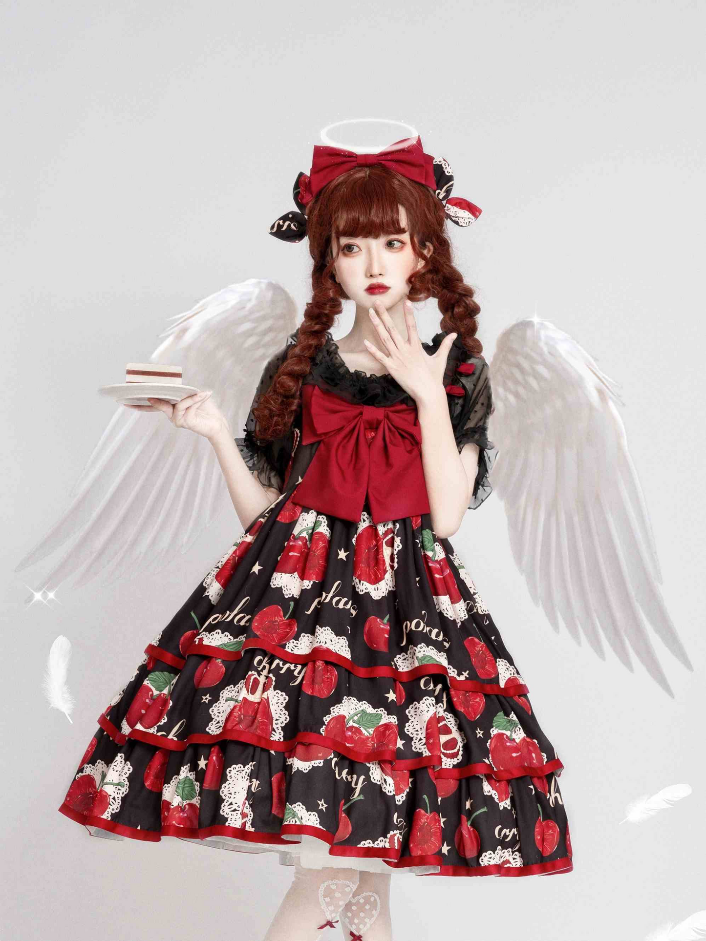 Original Summer Lolita Cherry Crown JSK Three-Tiered Large Skirt Lolita