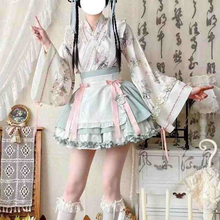 【Little Pharmacist · Chinese Herbal Plants】Chinese-style Lolita dress with wide sleeves, crossed collars and flapping skirts, in a Lolita maid style that combines pure and sexy charm.