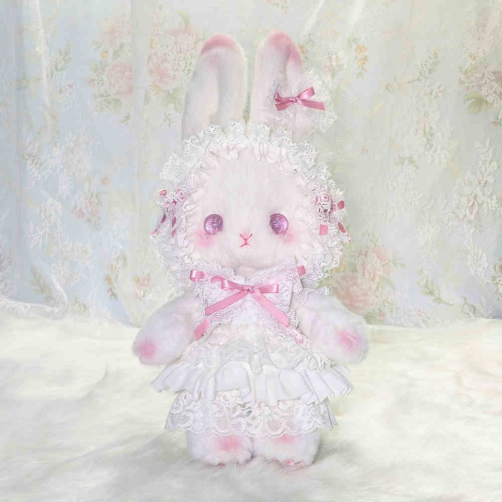 Upright-eared doll rabbit bag, Lolita handmade rabbit bag, plush, crossbody and hand-held, cute with bowknot.