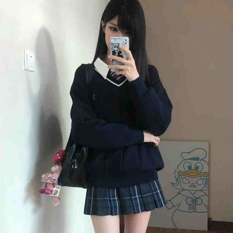 Original. Kawanai High School Sweater. JK White and Navy Blue Pullover Knitted Sweater, JK Uniform Top.