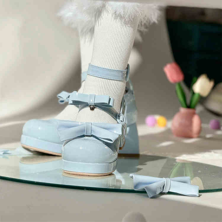 Waterproof Platform Mid-Heel, Round-Toe, Contract Doll Lolita Style, Shallow-Mouth Suede Elegant High Heels