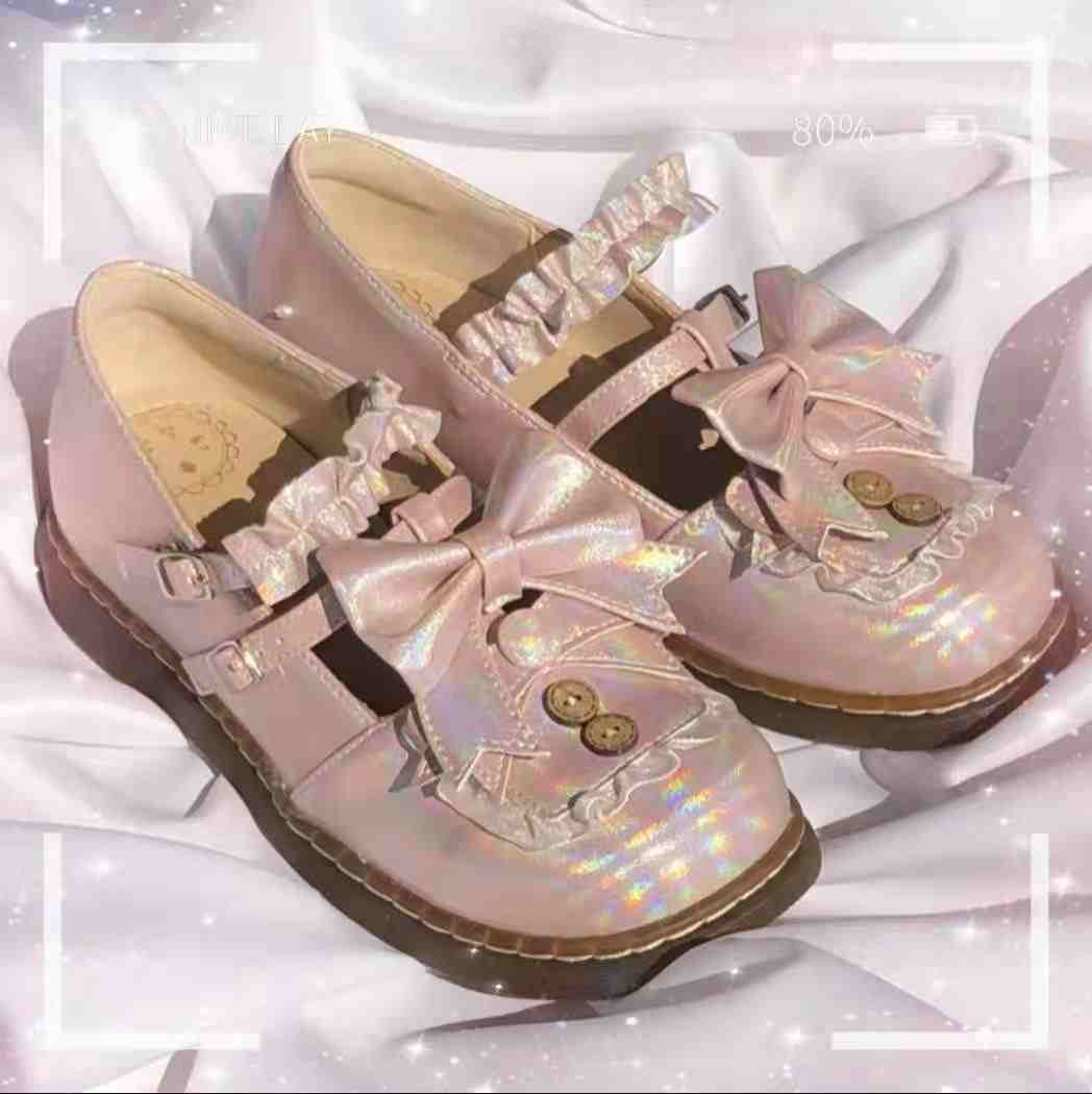 Original Lolita Shoes with Slightly Flawed Small Buttons - Round-toed Flat Lo Shoes for Student Girls.