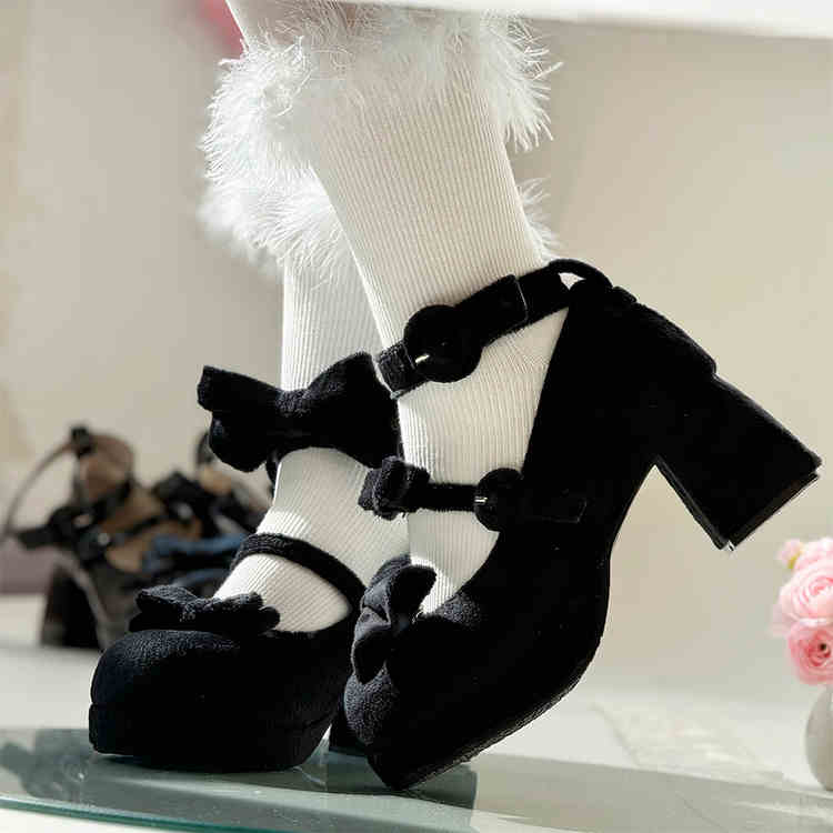 Waterproof Platform Mid-Heel, Round-Toe, Contract Doll Lolita Style, Shallow-Mouth Suede Elegant High Heels