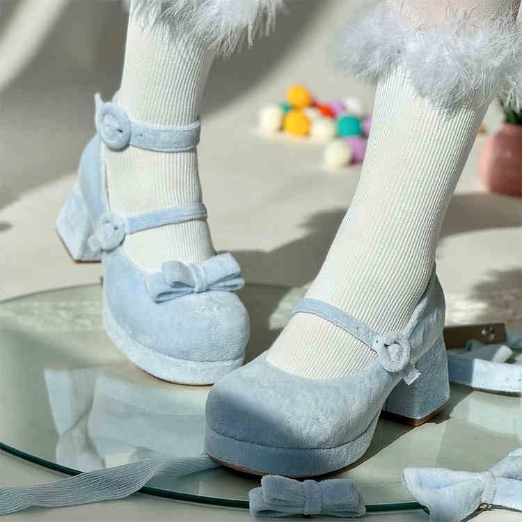 Waterproof Platform Mid-Heel, Round-Toe, Contract Doll Lolita Style, Shallow-Mouth Suede Elegant High Heels